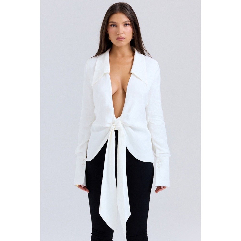 House of CB Hope Drape Front Tie Shirt Women's Large